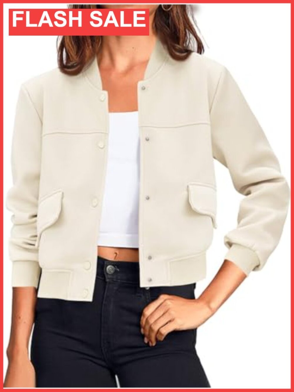 Womens Cropped Bomber Jacket Button Down Varsity Shacket Casual